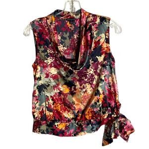 Banana Republic WMN'S Floral Sleeveless Top Cowl Neckline‎ Side-Tie SZ XS